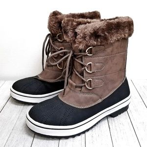 New Mocha Faux Fur Lace Up Mid-Calf Snow Boots